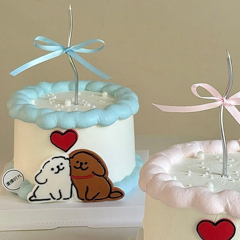 214情人节线条小狗蛋糕装饰情侣小狗摆件丝带蜡烛插件适合送女生,淘宝优惠券,粉丝福利购,淘宝优惠卷