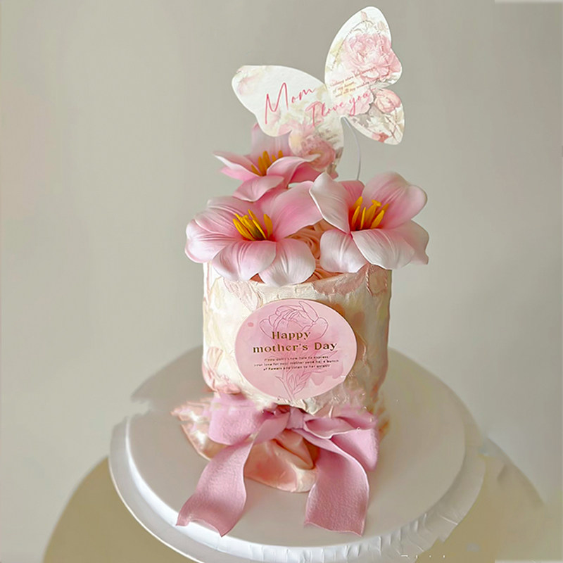 网红5.11母亲节粉仿真花束蛋糕装饰复古樱花布围边郁金香蝴蝶插件,淘宝优惠券,粉丝福利购,淘宝优惠卷