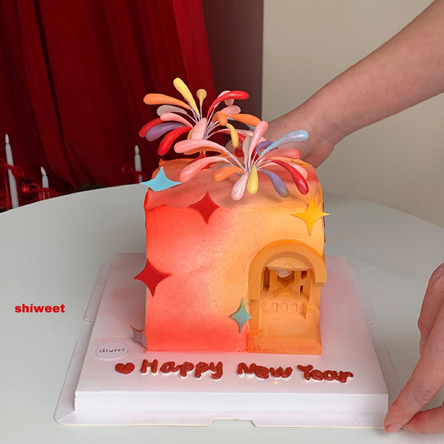网红2026新年除夕夜手绘礼花宫殿蛋糕装饰新春仪式感星芒彩花装扮,淘宝优惠券,粉丝福利购,淘宝优惠卷