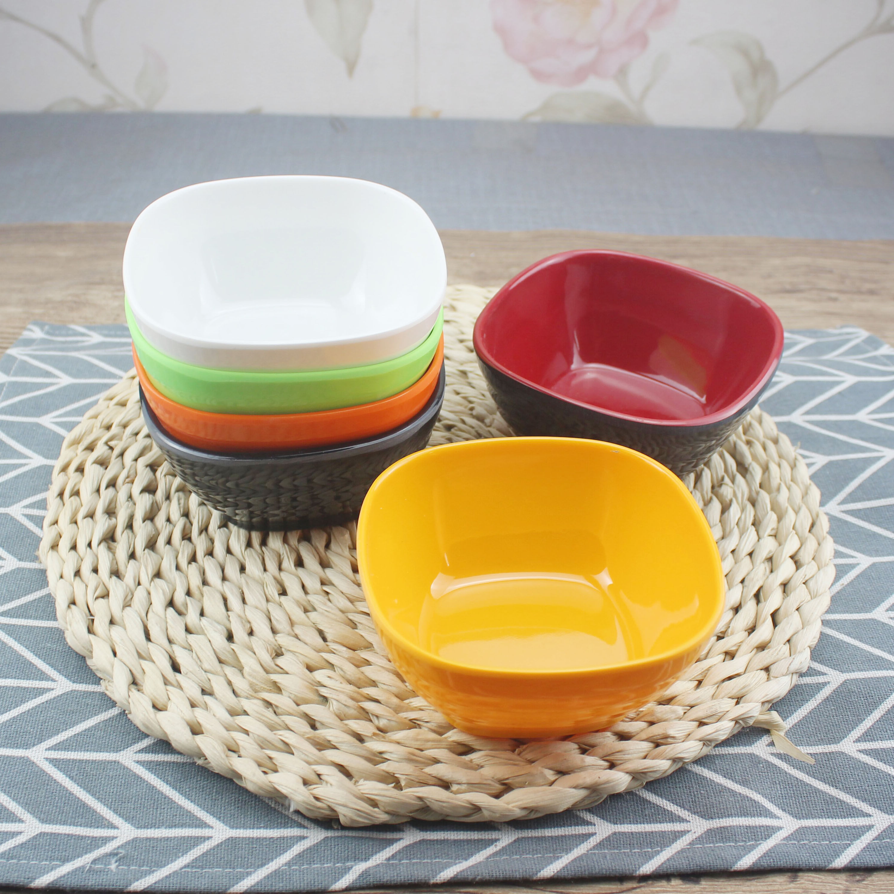 （十个装）商用火锅店四方碗调料碗密胺酱料碗饭店米饭碗塑料汤碗