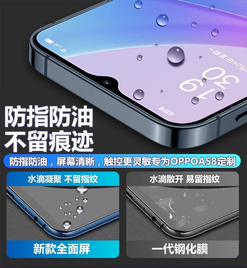 oppoa58钢化膜0ppoa58全屏覆盖全包防摔opop护眼抗蓝光手机5G保护贴膜oopp防指纹偷窥磨砂爆无白边高清水凝膜-图1