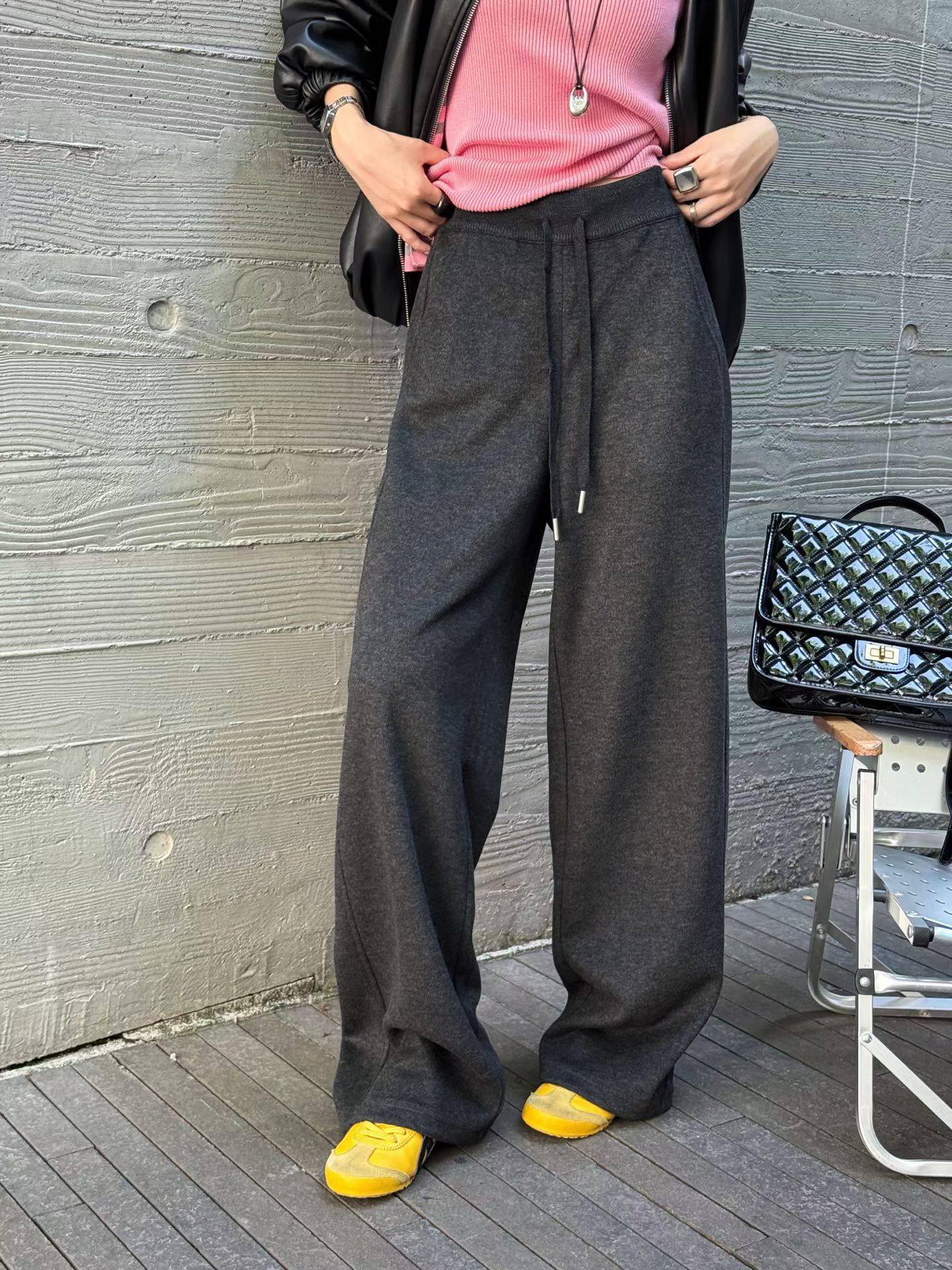 欧洲站2025秋冬新款百搭松紧腰抽绳直筒休闲裤女宽松显瘦阔腿长裤,淘宝优惠券,粉丝福利购,淘宝优惠卷