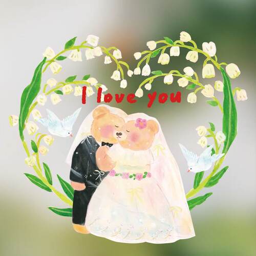 结婚静电贴纸订婚喜字卡通情侣小熊婚房婚车装饰玻璃镜子窗花囍贴 - 图2