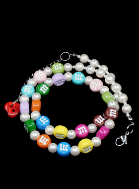 原创手作彩色mm豆珍珠项链