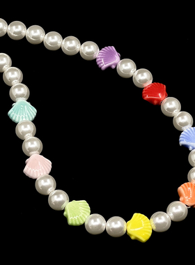 原创手作七彩贝壳陶瓷珍珠项链