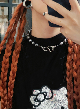 原创爱心双扣灰珍珠choker项链