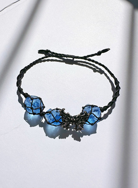 手工编织原石手链手绳琉璃蝴蝶款蓝红色百搭小众ins风创意情侣diy