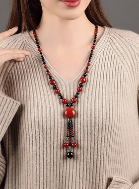 陶瓷琉璃圆珠女新中式小鱼项链长