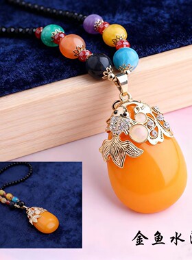 蜜蜡树脂圆珠女民族风大气毛衣链