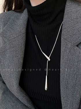 铜合金女简约气质水滴项链长款