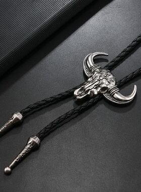 合金皮绳男女霸气波洛领带项链长