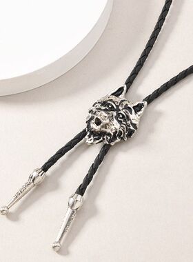 合金皮绳男女复古狼头毛衣链领带