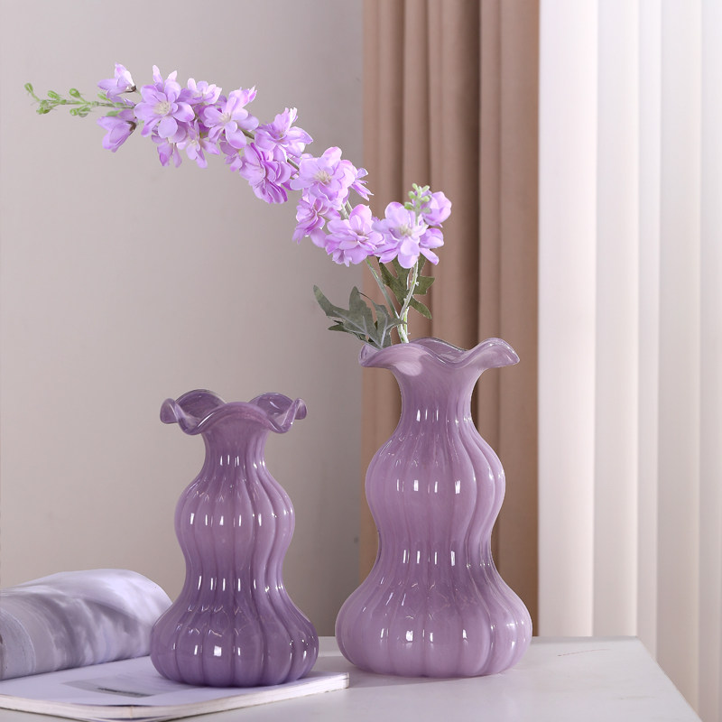 北欧简约玻璃花瓶紫色云朵泡芙造型竖长款家居装饰摆件,淘宝优惠券,粉丝福利购,淘宝优惠卷
