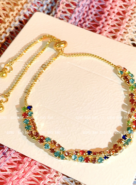 彩色锆石抽拉式手链大小可调节手饰2025新款爆款配饰品