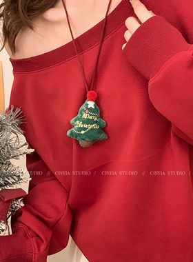 圣诞小熊_可爱毛绒毛衣链女春天玩偶萌宠气质百搭长款项链高级感