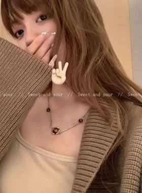 秋冬美拉德不规则肌理感链条虎眼项链女时尚小众高级感毛衣链项链