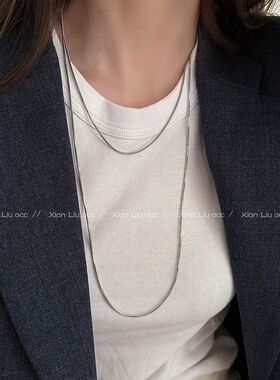长款双层叠戴蛇骨项链女高级感毛衣链2025新款轻奢小众锁骨链配饰