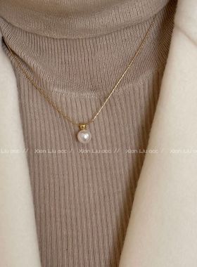 施家单颗珍珠项链女款2025新款轻奢气质锁骨链轻奢高级感颈链配饰