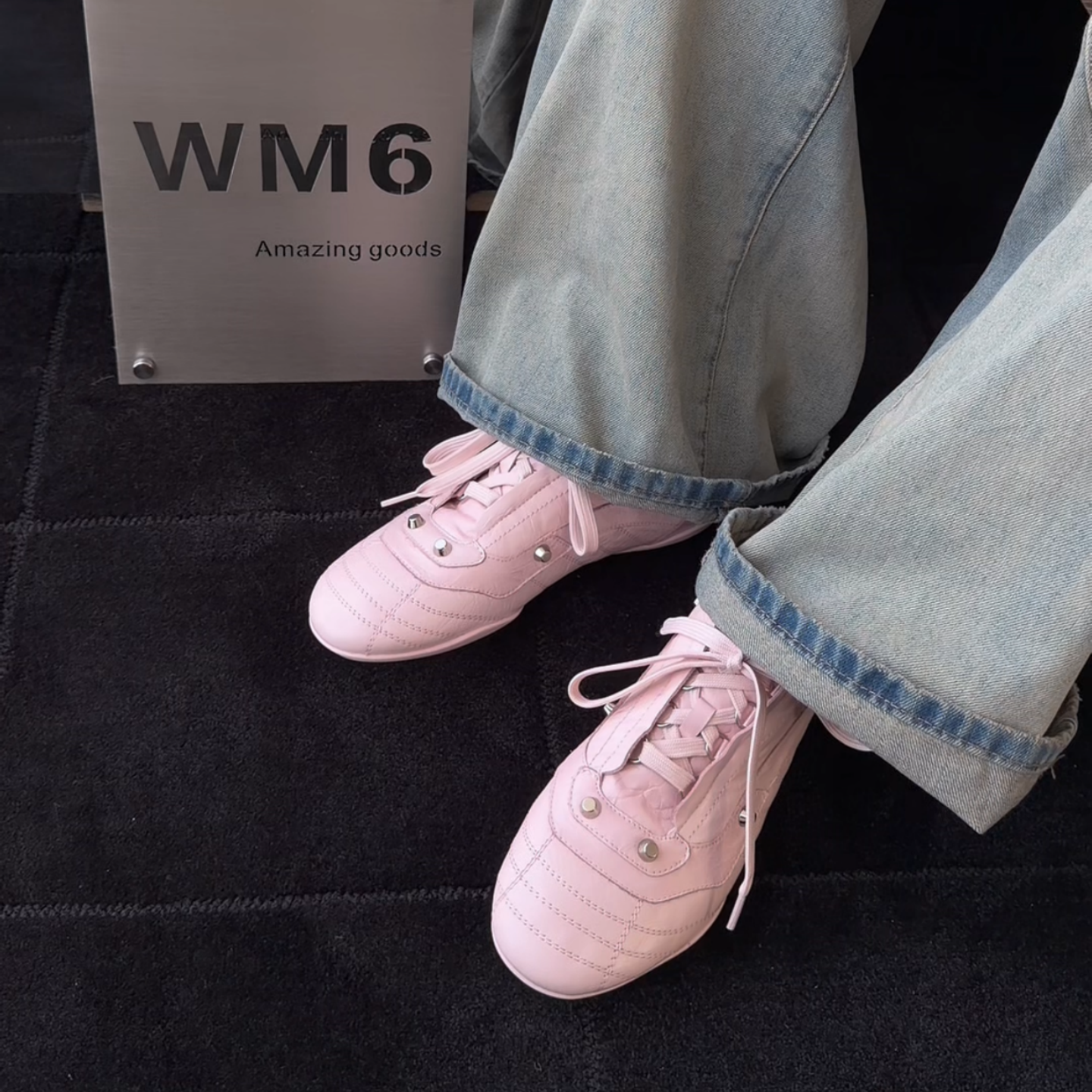 WM6欧货欧洲站真皮女鞋2026春季新款复古德训鞋女铆钉系带休闲鞋,淘宝优惠券,粉丝福利购,淘宝优惠卷