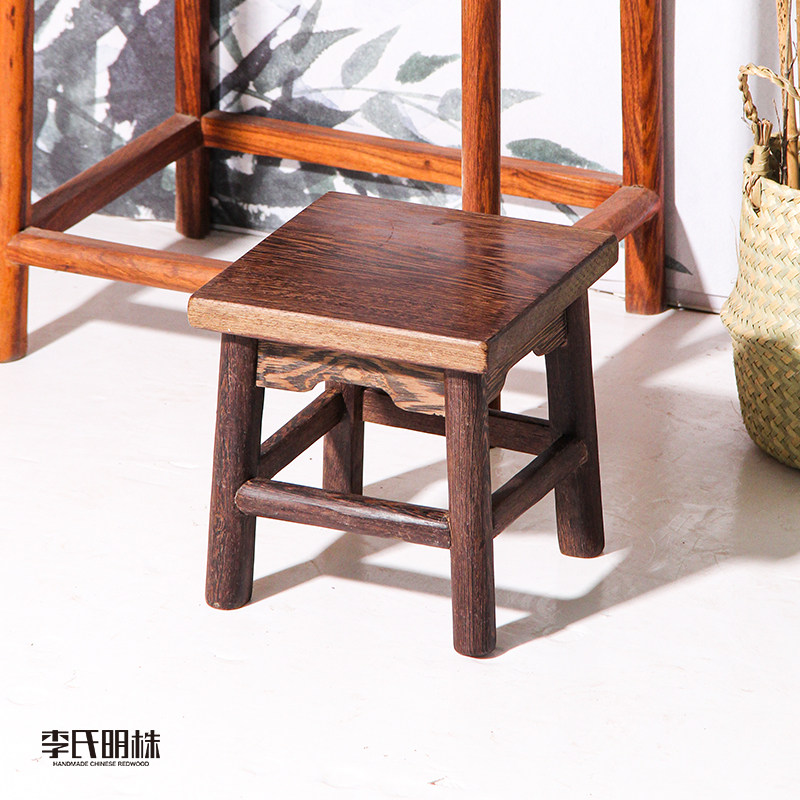李氏明珠鸡翅木中式方凳儿童成人换鞋凳家用洗脚凳独板矮凳茶几凳,淘宝优惠券,粉丝福利购,淘宝优惠卷