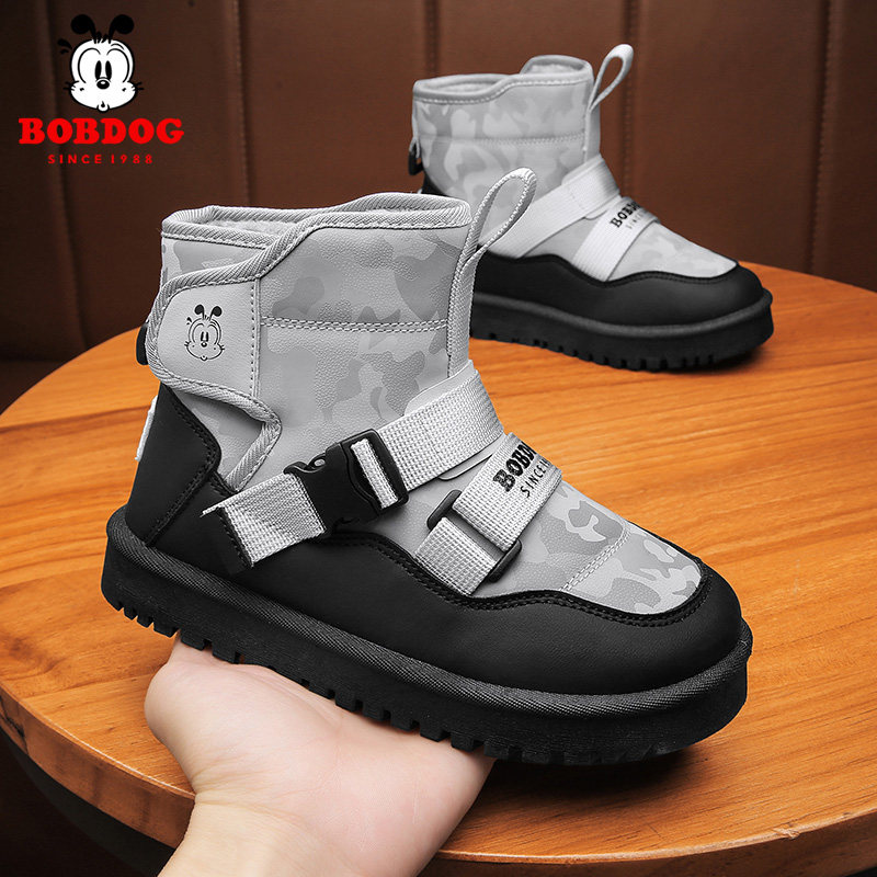 巴布豆童鞋男童雪地靴2024冬季新款加绒加厚儿童中筒靴男孩大棉鞋,淘宝优惠券,粉丝福利购,淘宝优惠卷