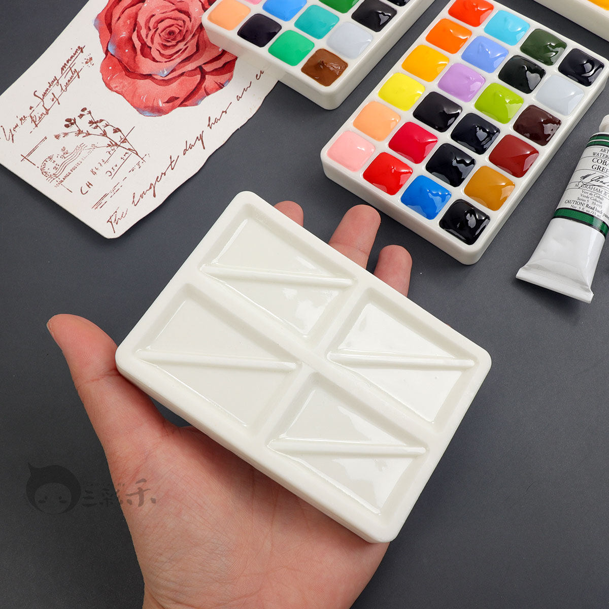 陶瓷水彩颜料分装盘18色24色36色48色陶瓷调色盘  精致便携水彩盘,淘宝优惠券,粉丝福利购,淘宝优惠卷