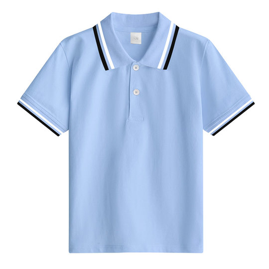 42儿童校服短袖POLO衫夏季中学生运动会班服男女学院风浅蓝色T恤