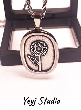 小众复古浮雕花朵吊坠项链