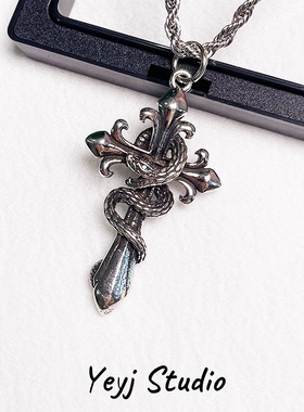 小众复古灵蛇鸢福十字架吊坠项链