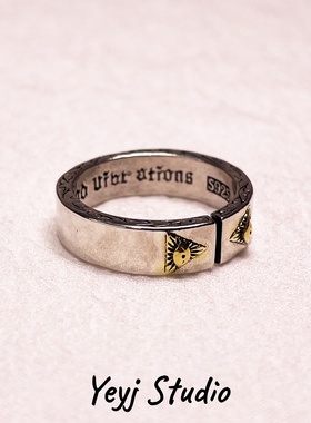 小众复古三角恶魔之眼戒指