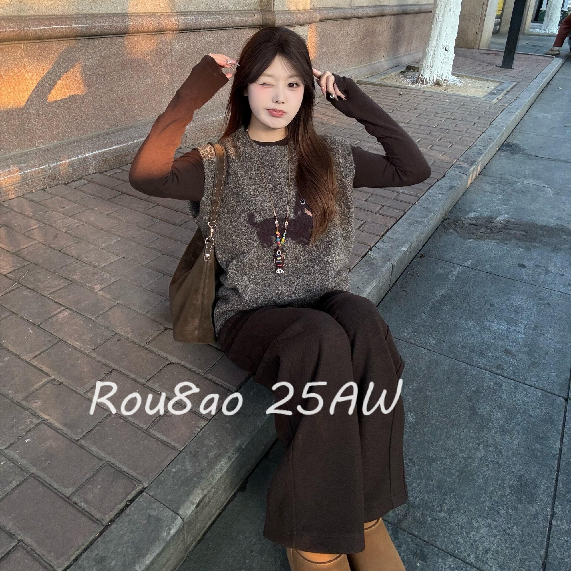 Rou8ao微胖大码女装韩系针织马甲套装秋冬气质显瘦阔腿裤三件套,淘宝优惠券,粉丝福利购,淘宝优惠卷