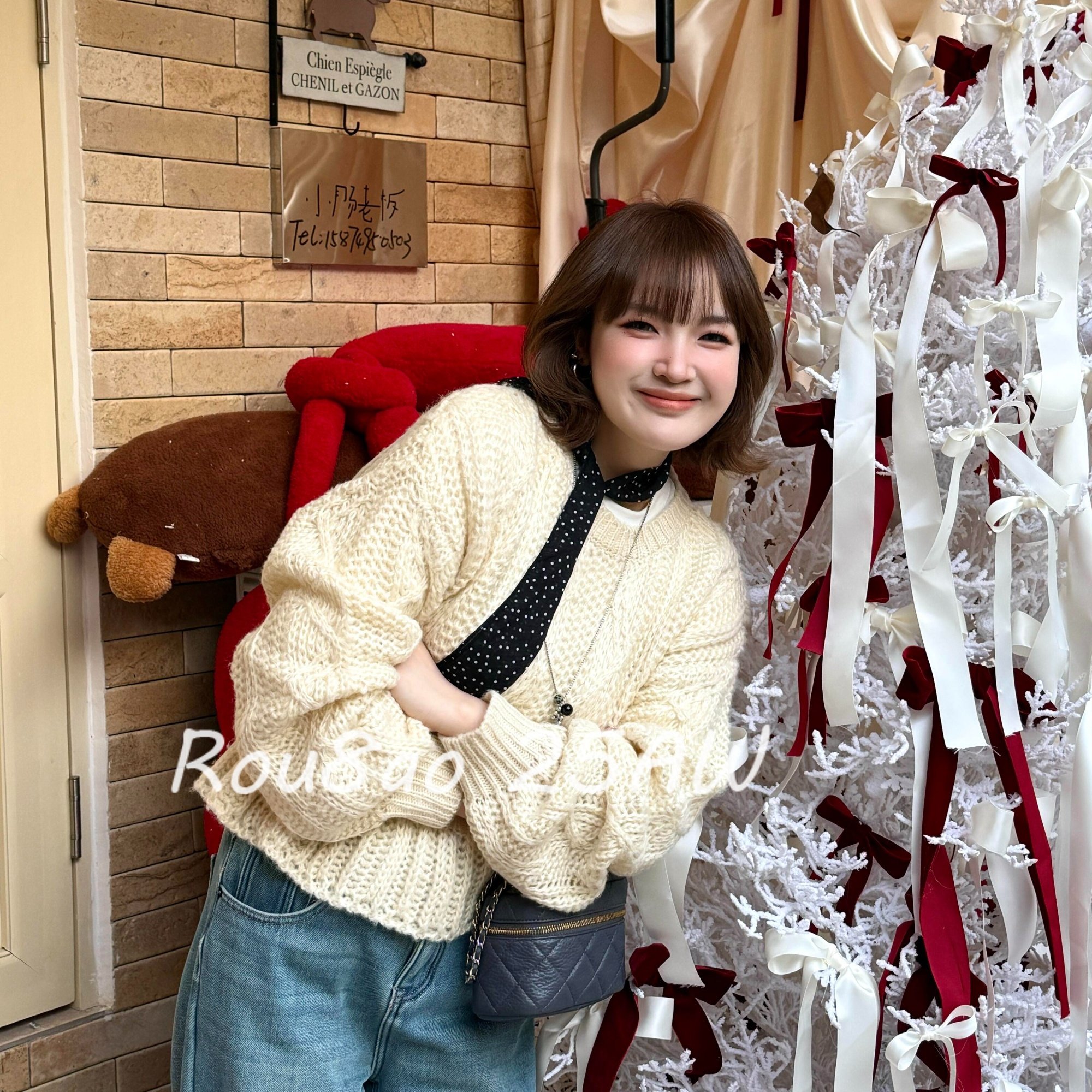 Rou8ao微胖大码女装韩系法式高级感上衣时髦遮肚子收腰针织毛衫女,淘宝优惠券,粉丝福利购,淘宝优惠卷