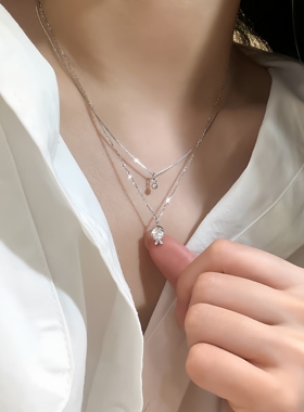 S925纯银爆闪小鱼吐泡泡项链女韩版个性双层叠戴风时尚百搭锁骨链