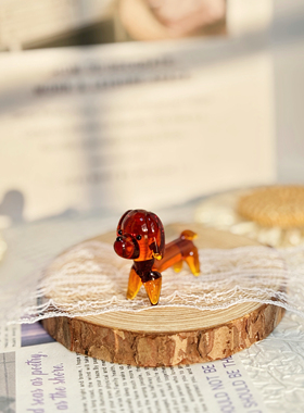 淄博琉璃迷你玻璃小狗动物摆件可爱精致手工装饰工艺品柴犬腊肠狗