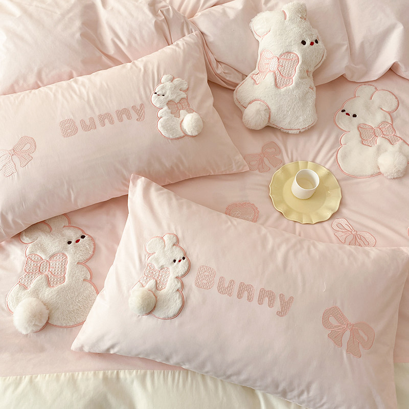 ins卡通粉色少女小兔子全棉水洗棉四件套纯棉床单三件套儿童床品,淘宝优惠券,粉丝福利购,淘宝优惠卷