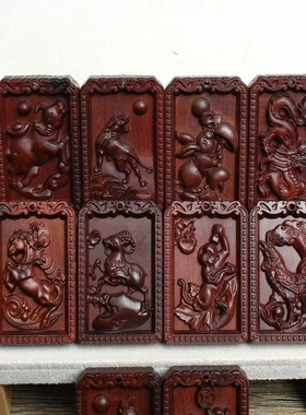 雷击枣木十二岁生肖挂件吊坠道家法器随身配饰老料深色精雕手工