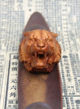 老料雷击枣木老虎头挂件生肖动物吊坠挂饰把玩木制工艺品精雕摆饰