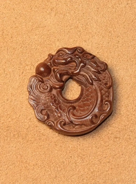 老料雷击枣木鱼化龙平安扣两面雕吊坠挂件钥匙扣可搭配绳子做脖挂