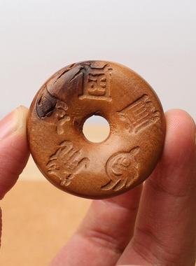 老料雷击枣木平安扣五岳真形挂件车挂钥匙扣配饰可搭配长短绳子