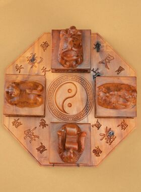 【四大神兽印章】雷击枣木四象盘底座可加工任意印面道家用品印章