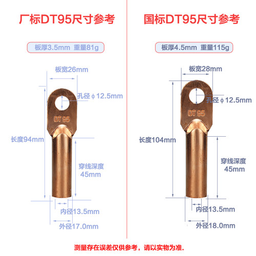 DT-95mm2平方电缆接线端子 接线鼻堵油线耳鼻子铜线接头紫铜鼻子 - 图0