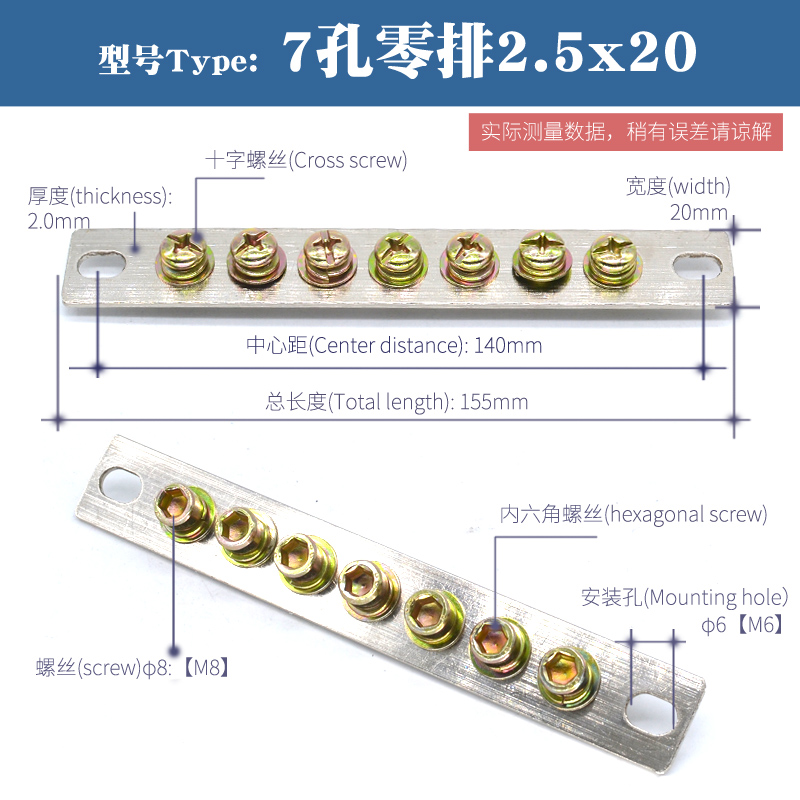 7孔零排2.5*20mm接地排接线端子排机配电箱汇流排零地排接地铜排-图0