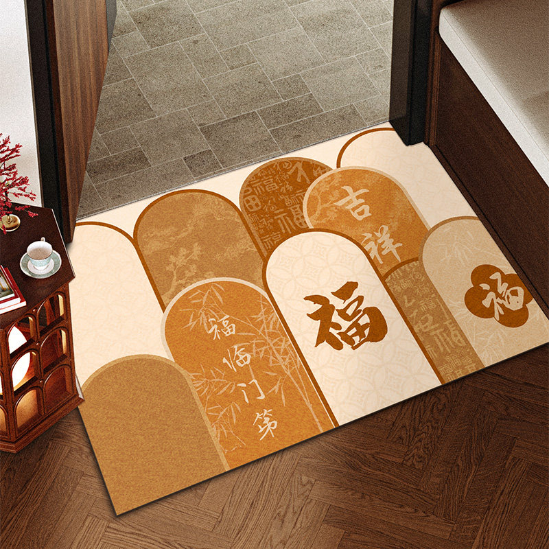 新中式入户门地垫喜庆红色新春门垫过年进门脚垫防滑耐脏门厅地毯 - 图3