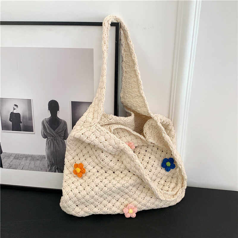 毛线编织大包包2024新款时尚女士针织托特包夏季百搭度假风单肩包,淘宝优惠券,粉丝福利购,淘宝优惠卷