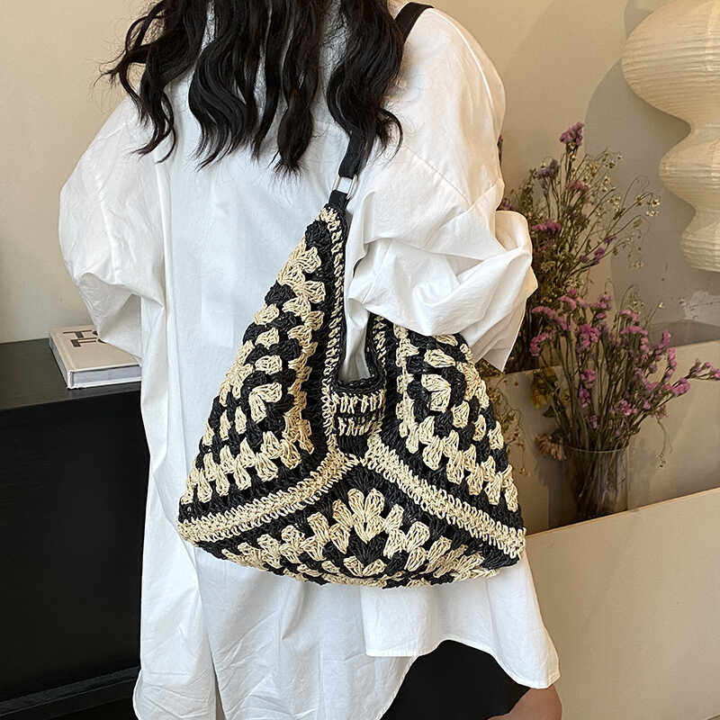 慵懒风编织包包女士2024新款夏季大容量草编包小众设计单肩托特包,淘宝优惠券,粉丝福利购,淘宝优惠卷