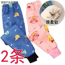 Two girls plus suede pants thickened with warm inner wearing boy cotton pants baby sleeping pants children hitting bottom and closing in winter
