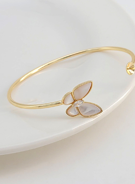 18K包金保色蝴蝶珍珠开口带针空托盘手镯半成品制作手环饰品配件