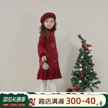 Girl Sweater Dress 2023 Winter New Children Sweet Knit Long Dress Baby Foreign Air Christmas New Year Princess Dress