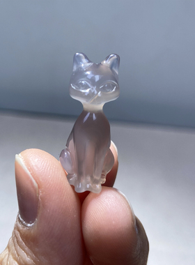 纤纤素手白冰玉髓猫咪项坠女款