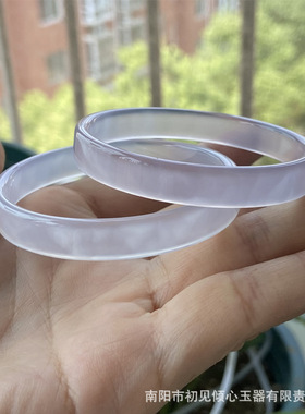 天然公主镯冰透玉髓镯子女款 方镯白冰玛瑙朱砂俏色薄款玉镯